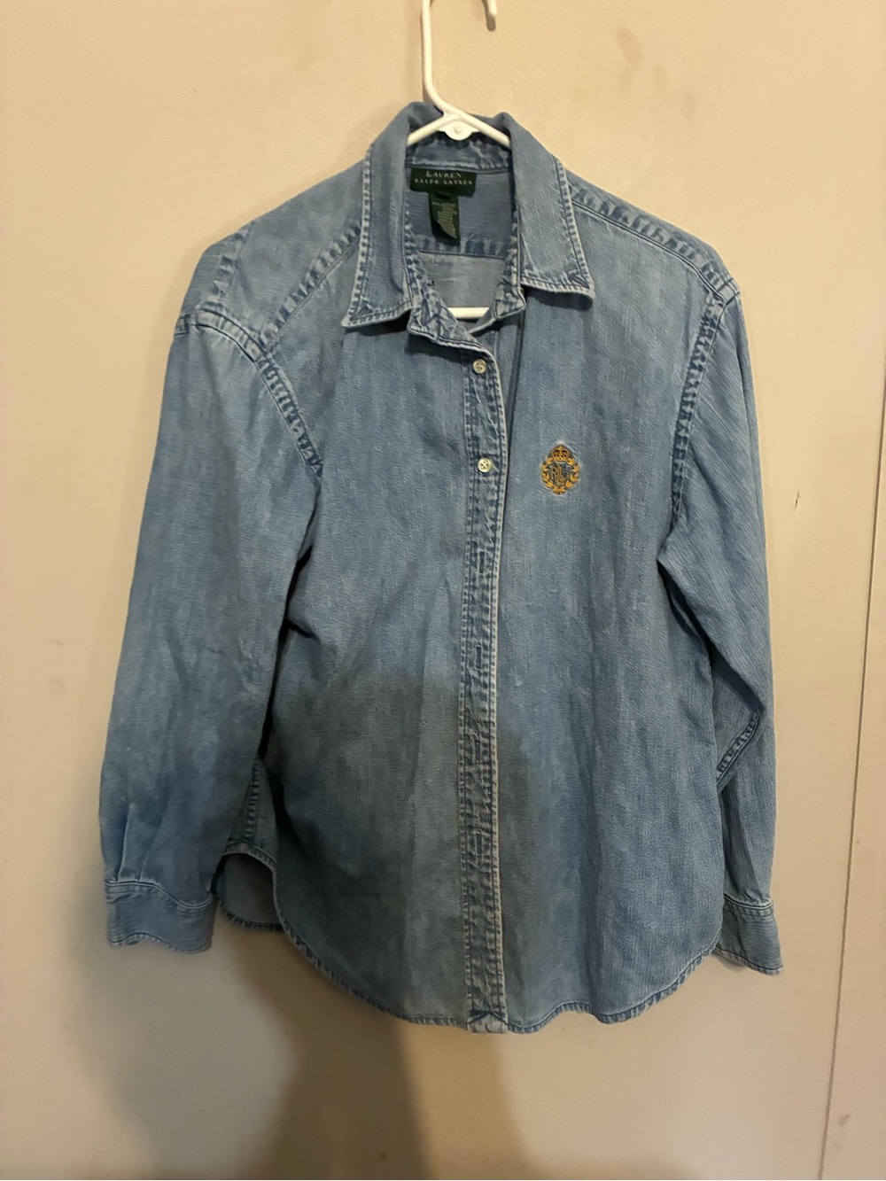 Ralph Lauren Light Wash Denim Shirt Jacket with Embroidered Crest